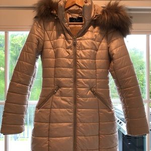 XS Shiny Cream Puffer Jacket - Only worm once!